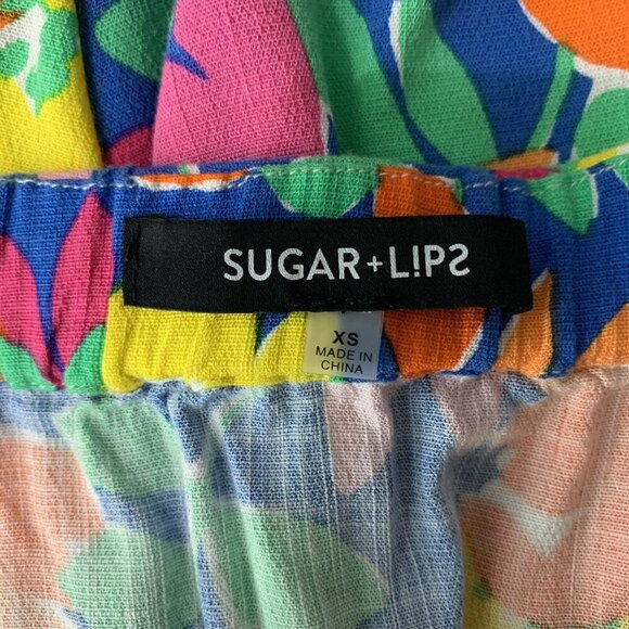 Sugar Lips Multicolor Floral Blouse Puff Sleeve Boho Peasant Top Lightweight XS - Picture 4 of 5